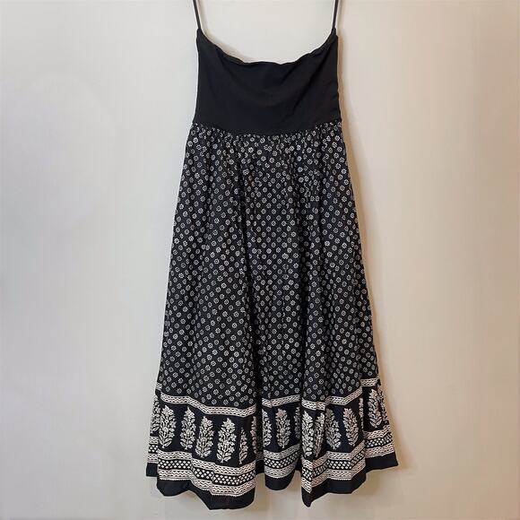 J.Crew Strapless Mixy Dress Maxi Block Print Floral Vacation CJ392 Black Large - Picture 8 of 15